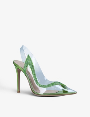 GIANVITO ROSSI Hortensia crystal-embellished PVC and leather slingback courts