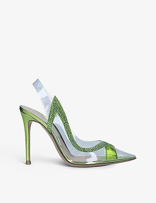 GIANVITO ROSSI: Hortensia crystal-embellished PVC and leather slingback courts