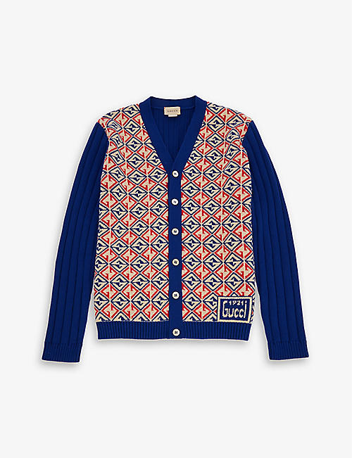 GUCCI: G Rhombus graphic-print cotton and wool-blend cardigan 10-12 years