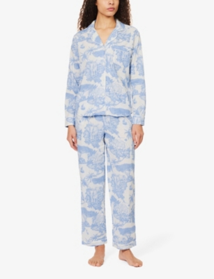 Shop Desmond And Dempsey Womens Blue Loxodonta Graphic-print Cotton Pyjamas