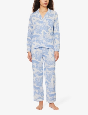 Desmond And Dempsey Womens Blue Loxodonta Graphic-print Cotton Pyjamas In Blue