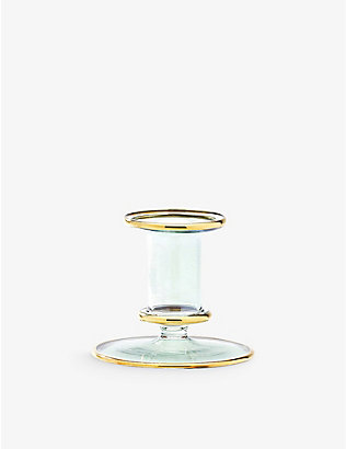 ANNA + NINA: Metallic-trim glass candle holder 8cm