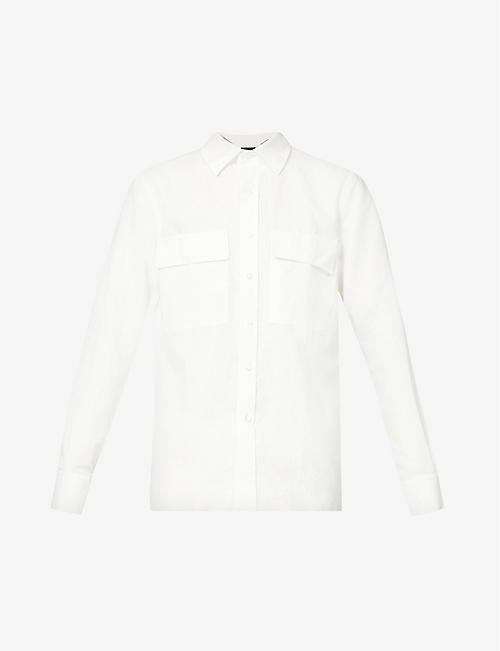 OSCAR JACOBSON: Haidar long-sleeved regular-fit cotton and hemp-blend shirt