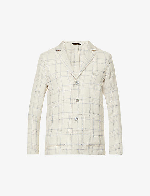 OSCAR JACOBSON: Hector checked relaxed-fit hemp, silk, linen and cotton-blend blazer