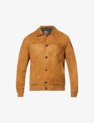 Oscar Jacobson Ralph Collared Relaxed-fit Leather Jacket In Suede Beige