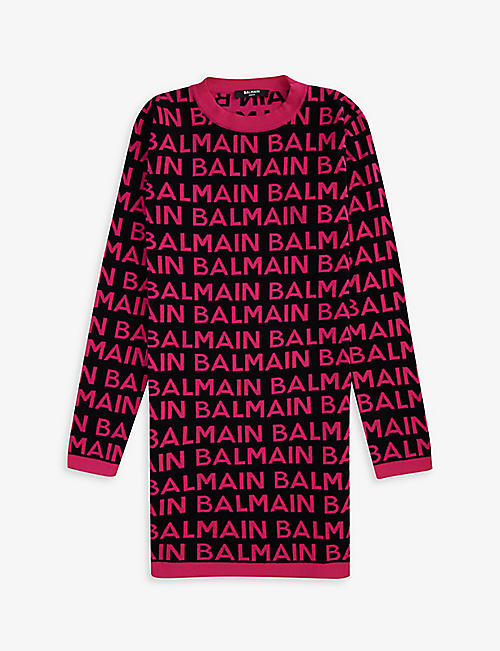 BALMAIN: Logo-print cotton-knit midi dress 12-14 years