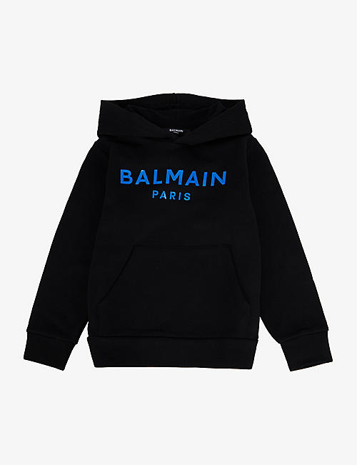 BALMAIN: Logo-print cotton-blend hoody 6-14 years