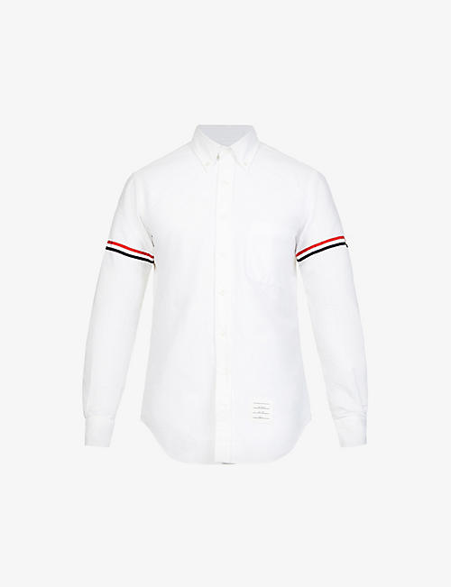 THOM BROWNE: Striped-trim brand-patch regular-fit cotton Oxford shirt