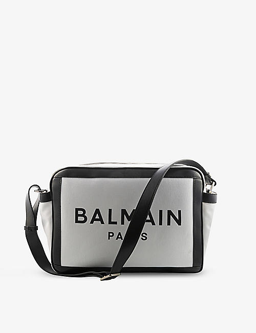 BALMAIN: Logo-branded cotton and leather changing bag