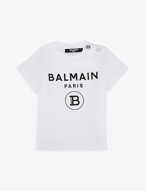 BALMAIN: Button-embellished logo-print cotton-jersey T-shirt 6-36 months