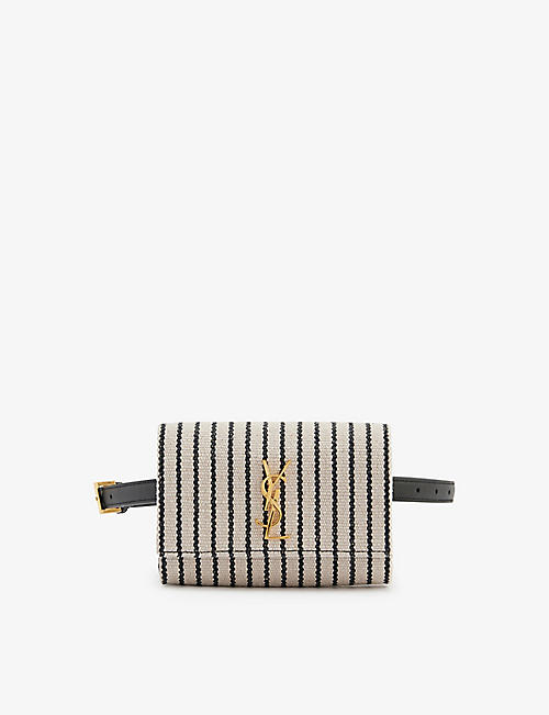 SAINT LAURENT: Kate striped cotton belt bag