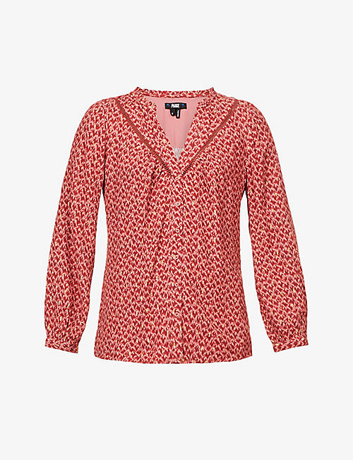 PAIGE: Doris metallic-embroidery long-sleeve woven blouse