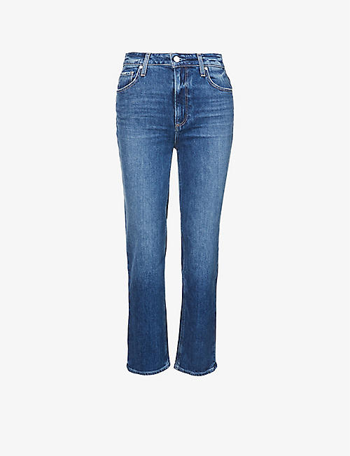 PAIGE: Sarah straight-leg high-rise stretch-denim jeans