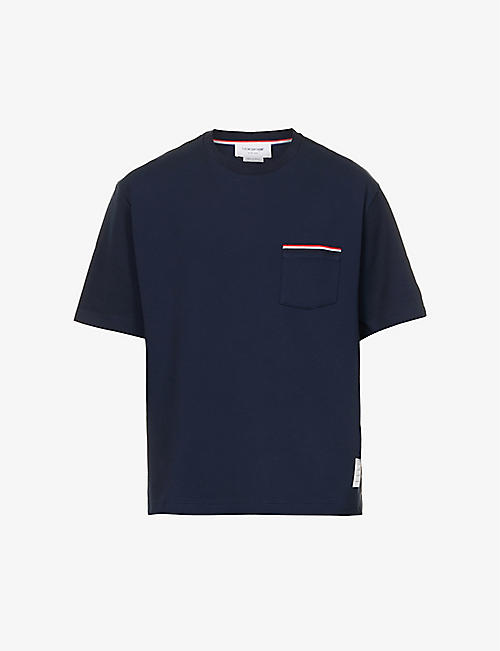 THOM BROWNE: Patch-pocket oversized cotton-jersey T-shirt