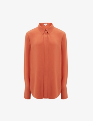 Reiss Womens Orange Eden Longer-hem Silk Shirt