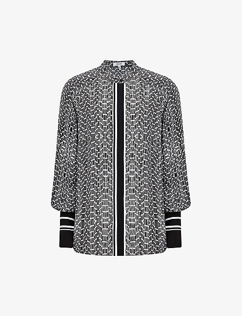 REISS: Ivy graphic-print woven blouse