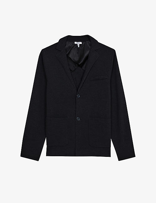 REISS: Holt single-breasted knitted wool-blend blazer