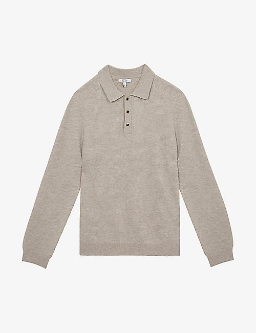 REISS: Holmes ribbed-knit polo shirt