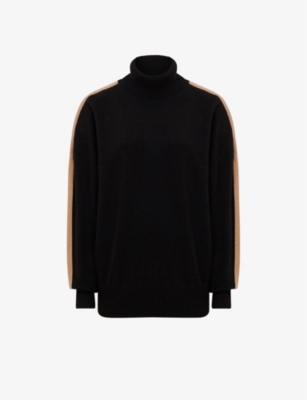 Reiss Nova Colour-block Knitted Wool-blend Jumper In Black/camel