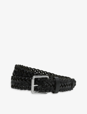 Shop Reiss Men's Black Carlton Woven Leather Belt