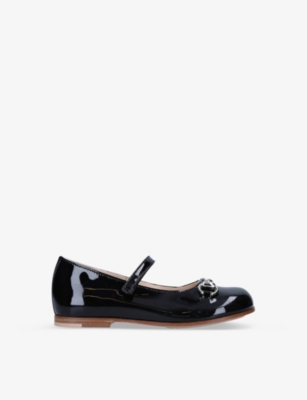 GUCCI: Aisha horsebit-embellished patent leather ballerina flats 1-4 years