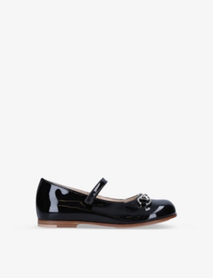 Gucci Aisha Horsebit-embellished Patent Leather Ballerina Flats 1-4 Years In Black