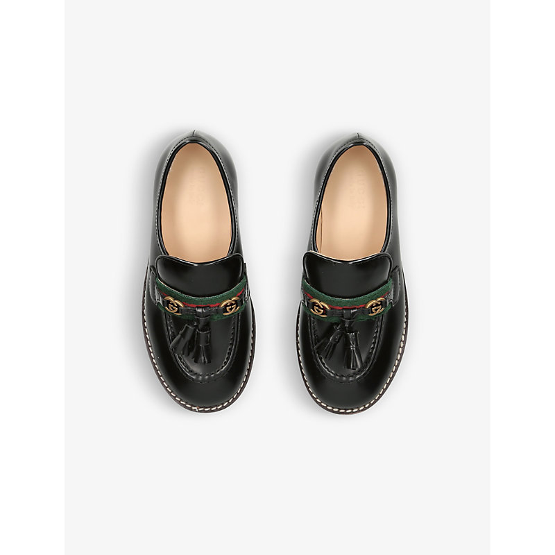 Shop Gucci Boys Black Kids Faye Tasselled Leather Loafers 1-4 Years Old