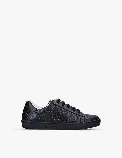 GUCCI: New Ace monogram-embossed leather low-top trainers 5-8 years