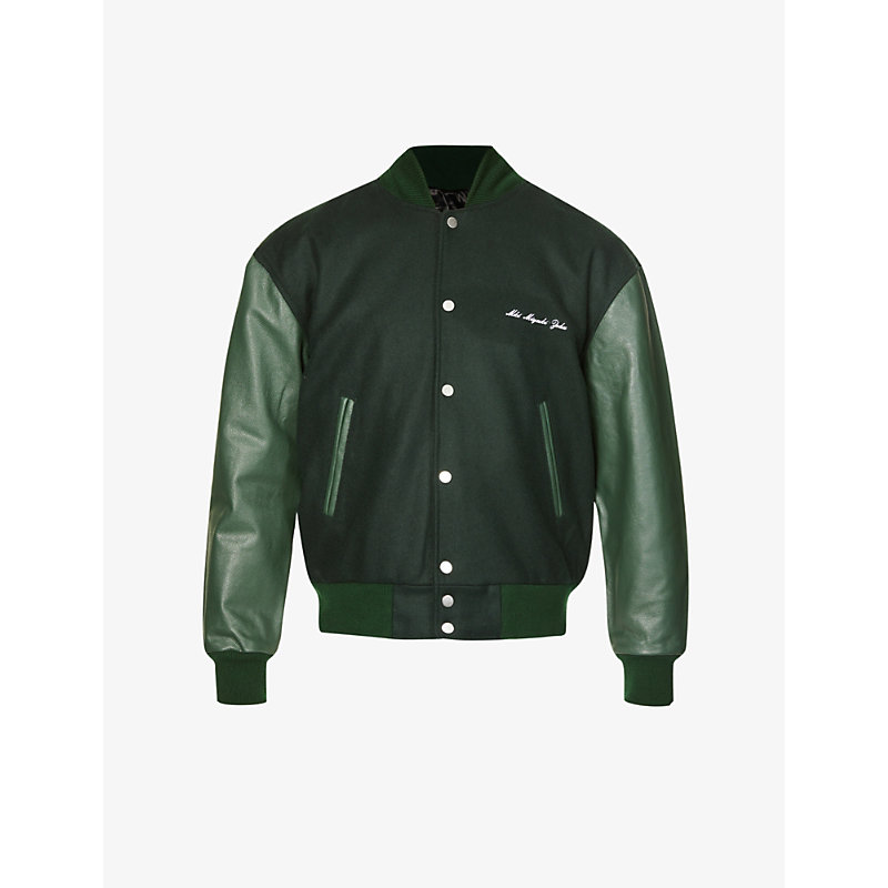 Mki Miyuki Zoku Varsity Brand-embroidered Wool-blend And Leather Jacket In Green