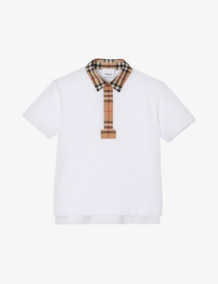 BURBERRY: Johane checked-trim cotton-piqué polo shirt 3-14 years