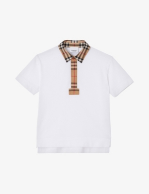 Shop Burberry Boys White Kids Johane Checked-trim Cotton-piqué Polo Shirt 3-14 Years
