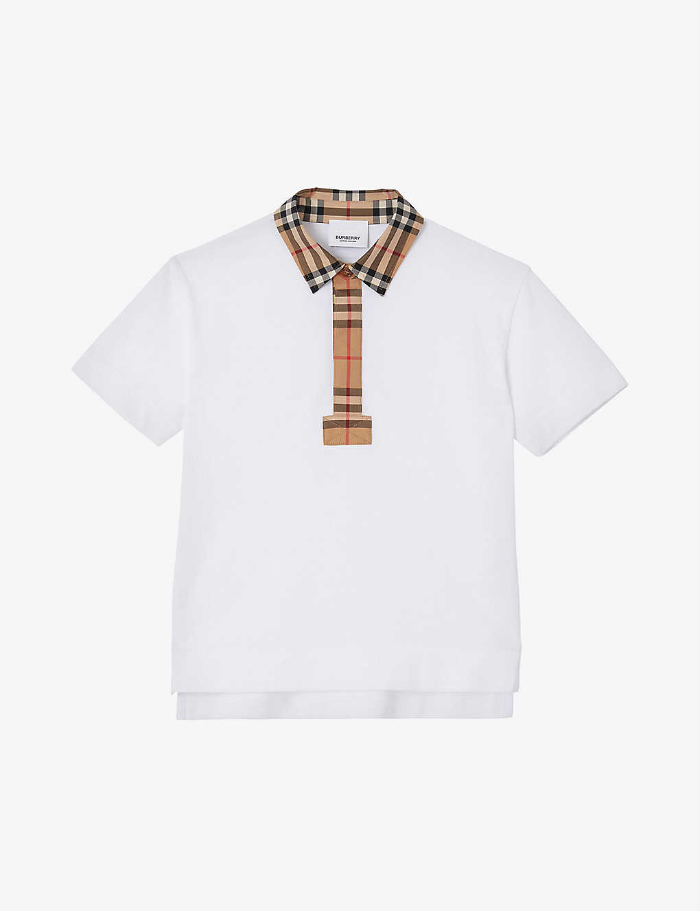 Shop Burberry Boys White Kids Johane Checked-trim Cotton-piqué Polo Shirt 3-14 Years
