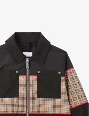 BURBERRY Liam checked-panel woven technical jacket 4-14 years