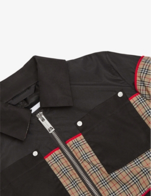 BURBERRY Liam checked-panel woven technical jacket 4-14 years