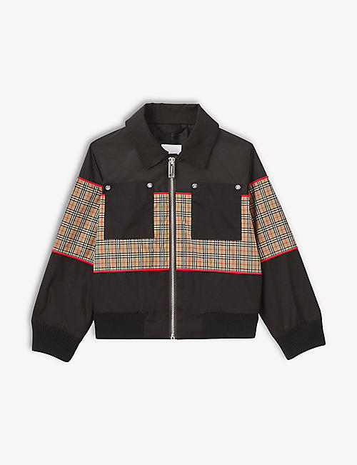 BURBERRY: Liam checked-panel woven technical jacket 4-14 years