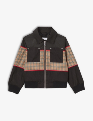 BURBERRY Liam checked-panel woven technical jacket 4-14 years