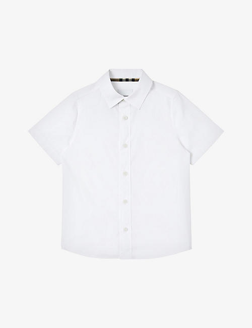 BURBERRY: Owen logo-print stretch-cotton short-sleeved shirt 3-14 years