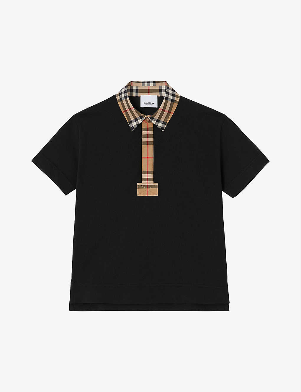 Shop Burberry Boys Black Kids Johane Checked-trim Cotton-piqué Polo Shirt 3-14 Years