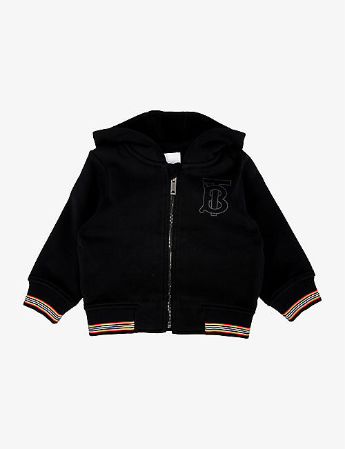 BURBERRY: Lester logo-embroidered cotton hoody 6 months-2 years