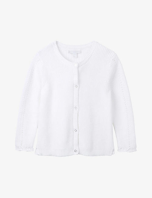 THE LITTLE WHITE COMPANY: Ribbed embroidered cotton-knit cardigan 4-5 years