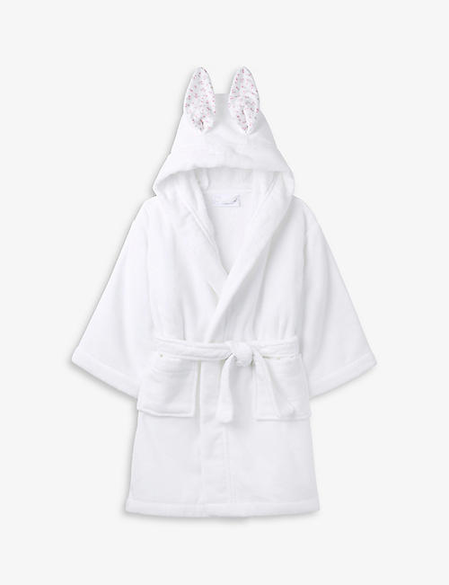 THE LITTLE WHITE COMPANY: Bunny hooded velour robe 7-8 years