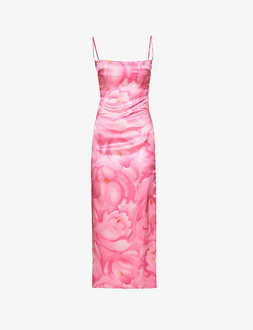MIRROR PALAIS: Abstract-print low-back silk midi dress