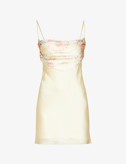 MIRROR PALAIS: Floral-print silk-satin bandana mini dress