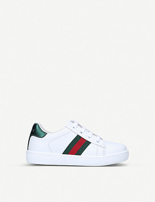 GUCCI: New Ace logo-stripe leather trainers 1-4 years