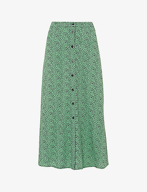 WHISTLES: Ink leopard-print woven midi skirt
