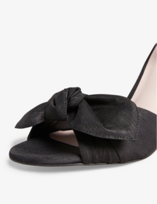 Shop Ted Baker Moire Bow-embellished Satin Heeled Sandals In Black