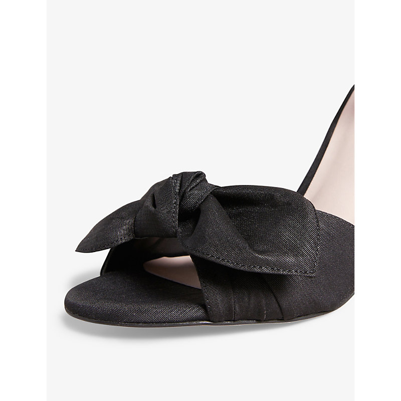 Shop Ted Baker Moire Bow-embellished Satin Heeled Sandals In Black
