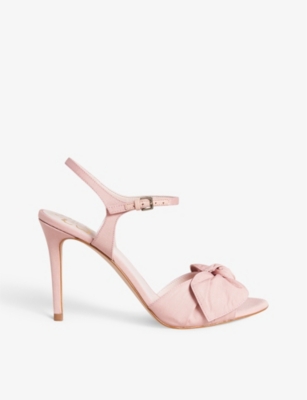 Shop Ted Baker Womens Dusky-pink Moire Bow-embellished Satin Heeled Sandals
