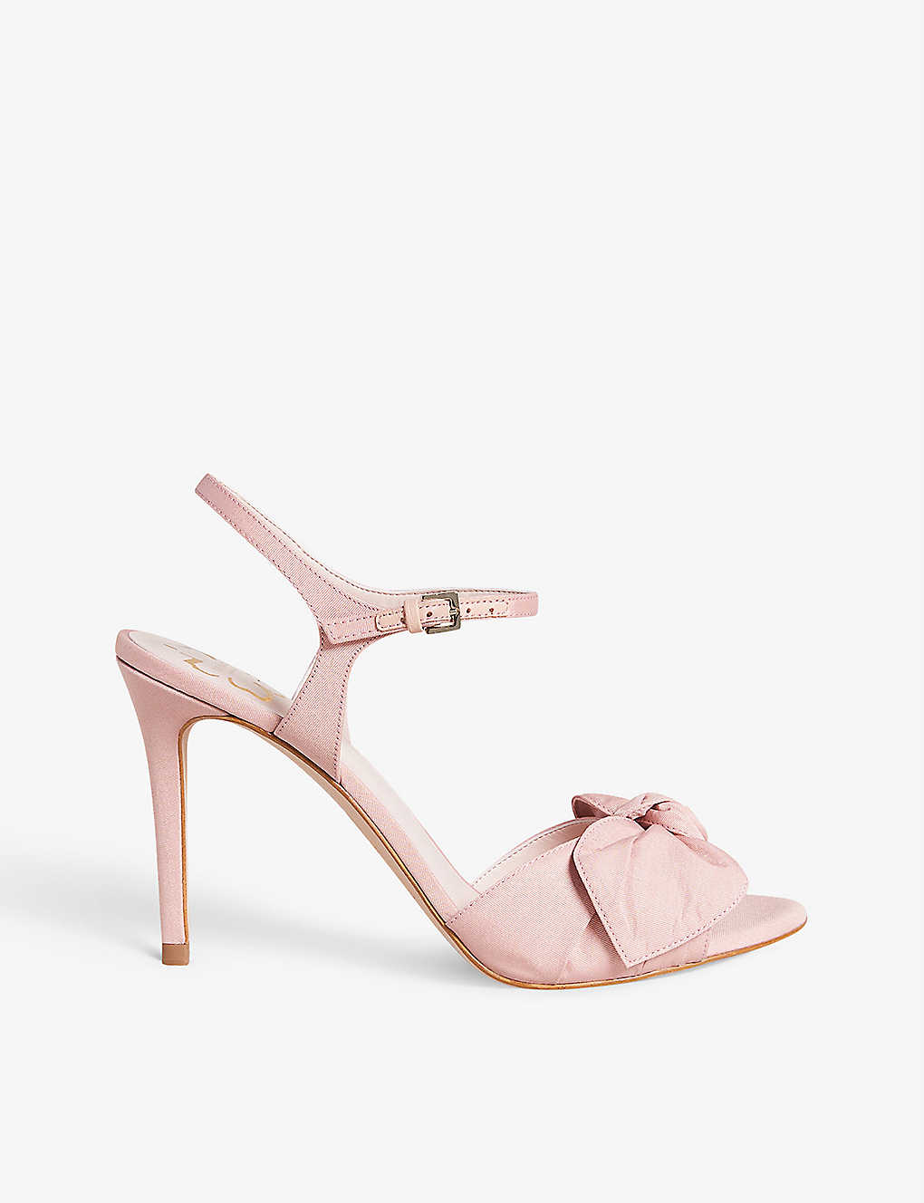 Shop Ted Baker Women's Dusky-pink Moire Bow-embellished Satin Heeled Sandals