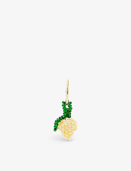 PURA UTZ: Lemon glass bead and 24ct gold-plated sterling silver hoop earring